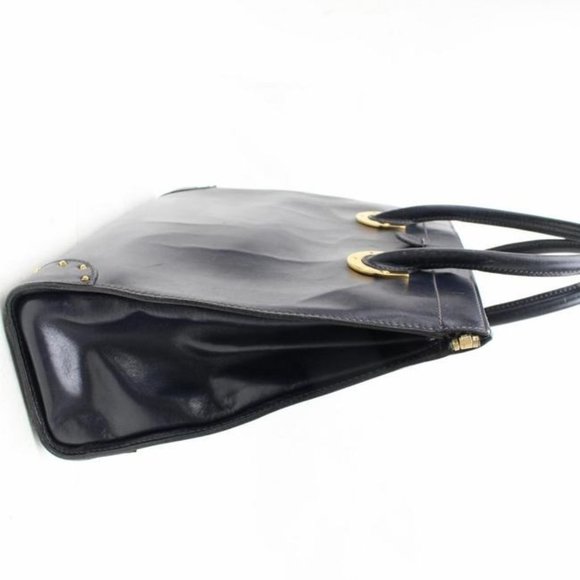 Gucci Navy Blue Leather Horse-bit Top Handle Satchel W Gold Horseshoe Accents - Picture 11 of 11